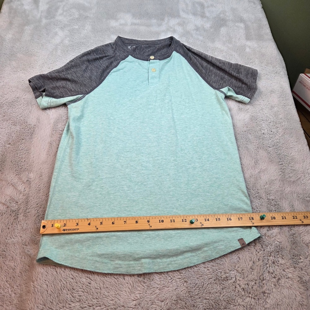 American Eagle Cotton Raglan Henley Mens XS Active Flex Short Sleeve Mint Grey